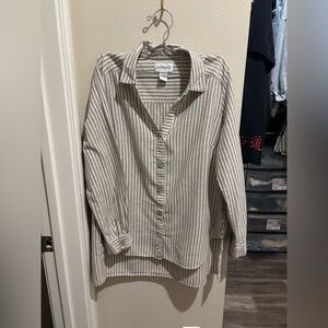 Peck & Peck Women’s Beige Striped Button Down Tunic-Length Blouse Size L